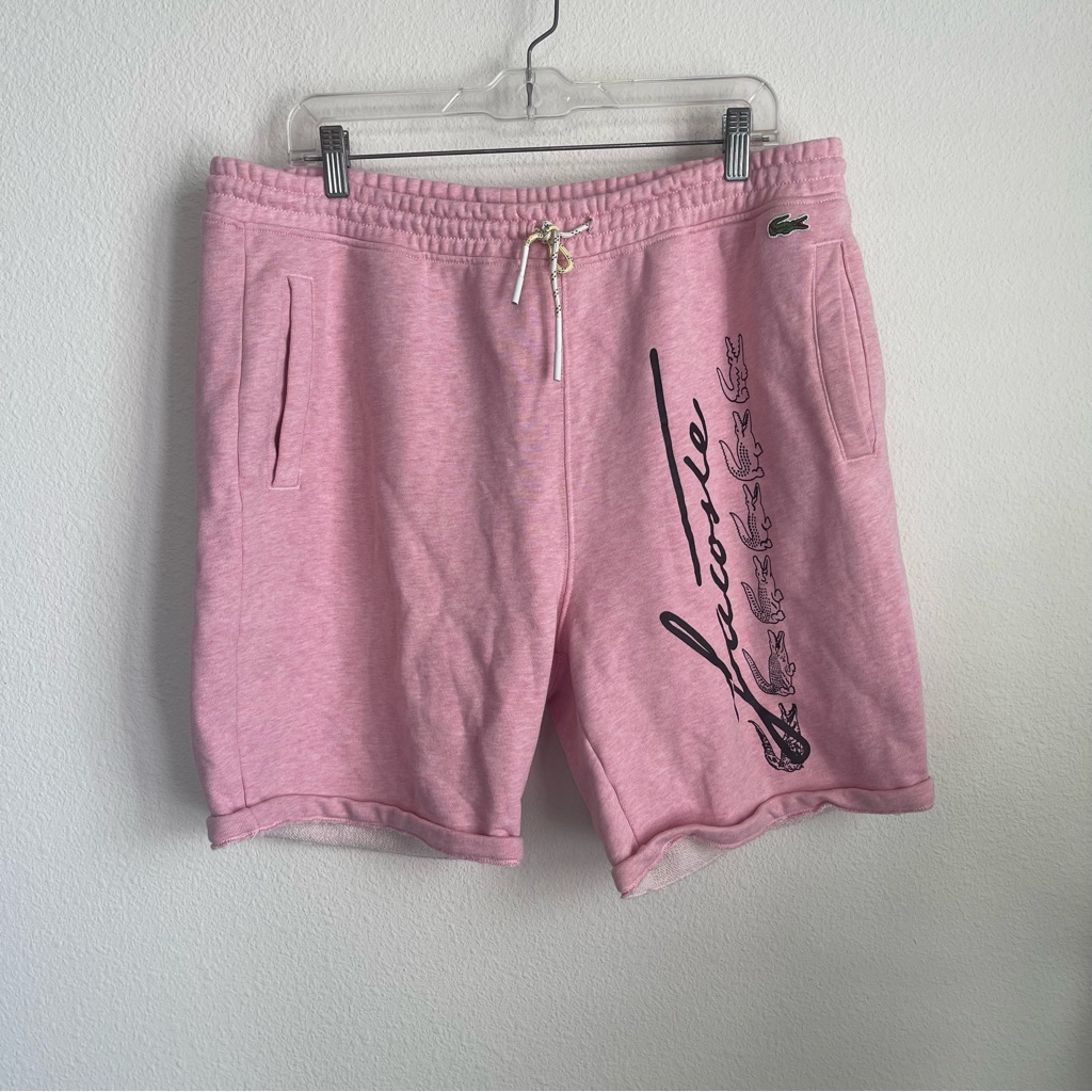 Lacoste Pink Signature Crocodile Cotton Fleece Sweatshorts
